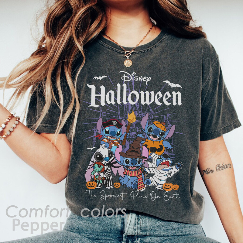 Disney Stitch Halloween Comfort Colors Shirt, Stitch Horror Halloween Shirt, Disney Halloween Shirt, Halloween Family Matching Shirt - 1.jpg