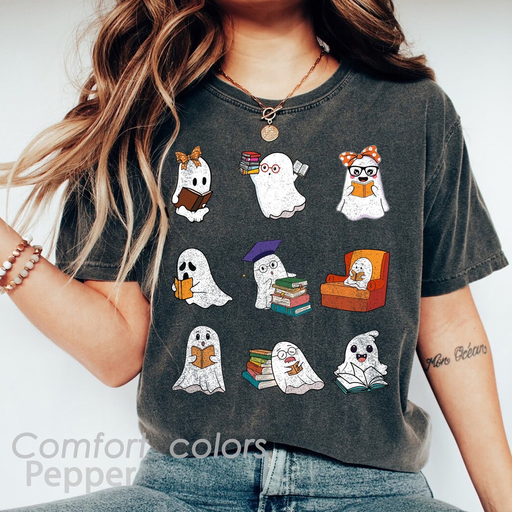 Ghost Reading Comfort Colors Shirt, Teacher Halloween Shirt, Librarian Shirt, Book Lover Tshirt, Reading Shirt, Teacher Shirt, Teacher Gifts - 2.jpg