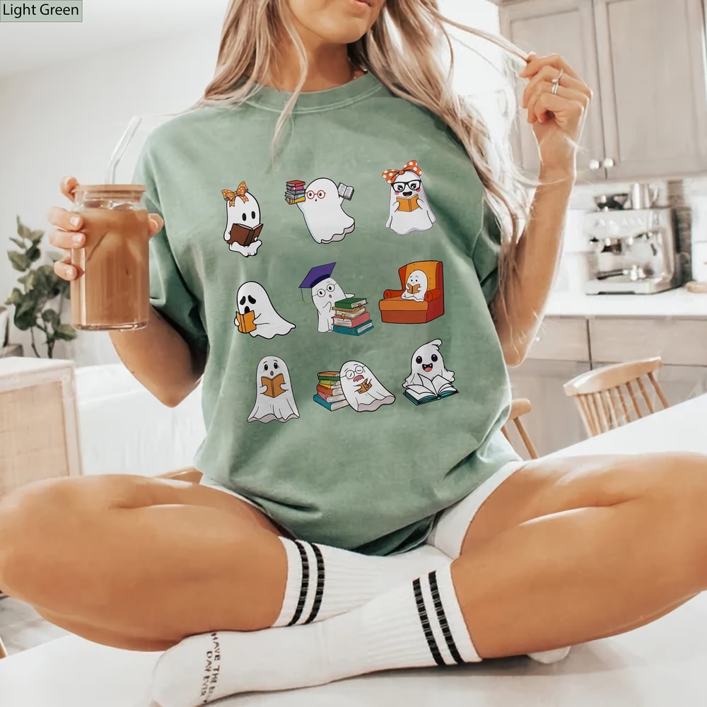 Ghost Reading Comfort Colors Shirt, Teacher Halloween Shirt, Librarian Shirt, Book Lover Tshirt, Reading Shirt, Teacher Shirt, Teacher Gifts - 4.jpg