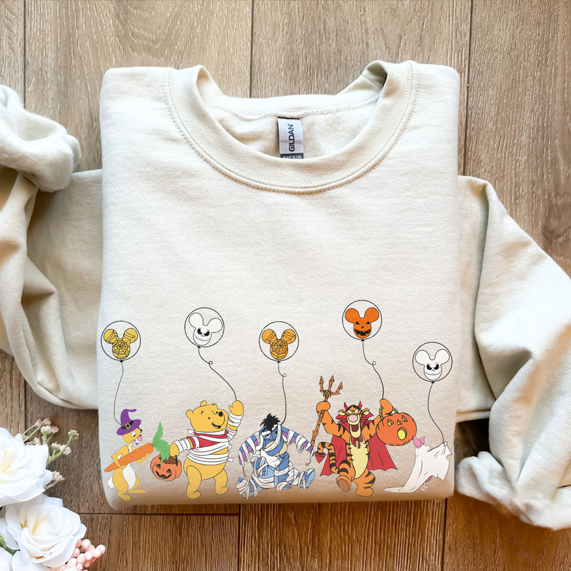 Pooh and Friends Halloween Sweatshirt, Winnie The Pooh Halloween Sweatshirt, Pooh Skeleton Shirt, Pooh Skeleton Pumpkin Shirt, Halloween - 2.jpg