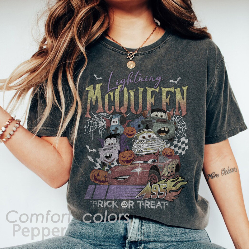 Retro Lightning McQueen Halloween Comfort Colors Shirt, Disney Cars Halloween Shirt, Disneyland Halloween Shirt, McQueen Shirt, Disney Shirt - 2.jpg