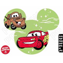 Cars ears svg lightning mcqueen tow mater , cut file layered by color