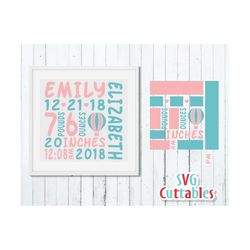 baby birth announcement svg - dxf - eps - baby stats - metric - hot air balloon - template - silhouette - cricut - digit