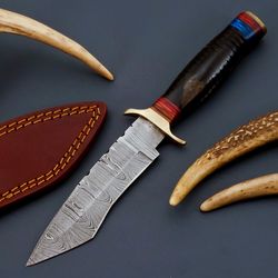 10"custom handmade forged damascus steel hunting knife fixed blade knife, sheath