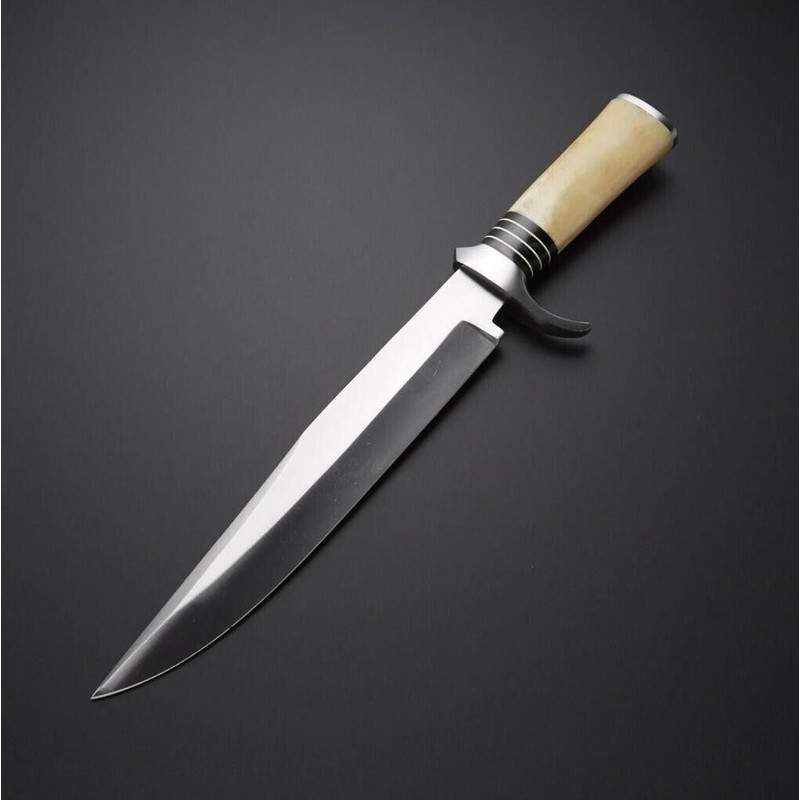 D2 Steel Hunting Bowie Knife with Bone Handle  Leather Sheath for Sale