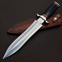 Custom Handmade D2 Steel Hunting Bowie Knife With Leather Sheath.