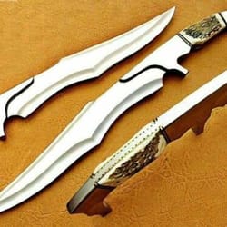 custom handmade d2 steel sexy style bowie hunting knife with leather sheath.