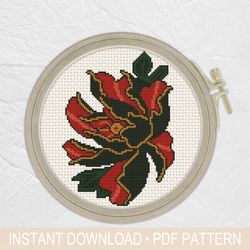 japanese peony cross stitch pattern pdf, flower cross stitch - easy cross stitch - instant download