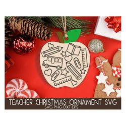 funny teacher christmas ornaments svg, christmas 2023 svg, teach, inspire, school teacher laser ornament svg, glowforge
