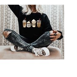 dog mom coffee lover sweatshirt, fall iced coffee mom shirt, vintage sweater, mama shirt, womens cute pumpkin spice latt