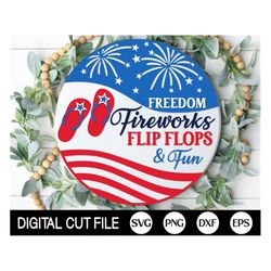 patriotic welcome sign, round door hanger svg, 4th of july sign svg, freedom fireworks door decor, glowforge, png, svg f