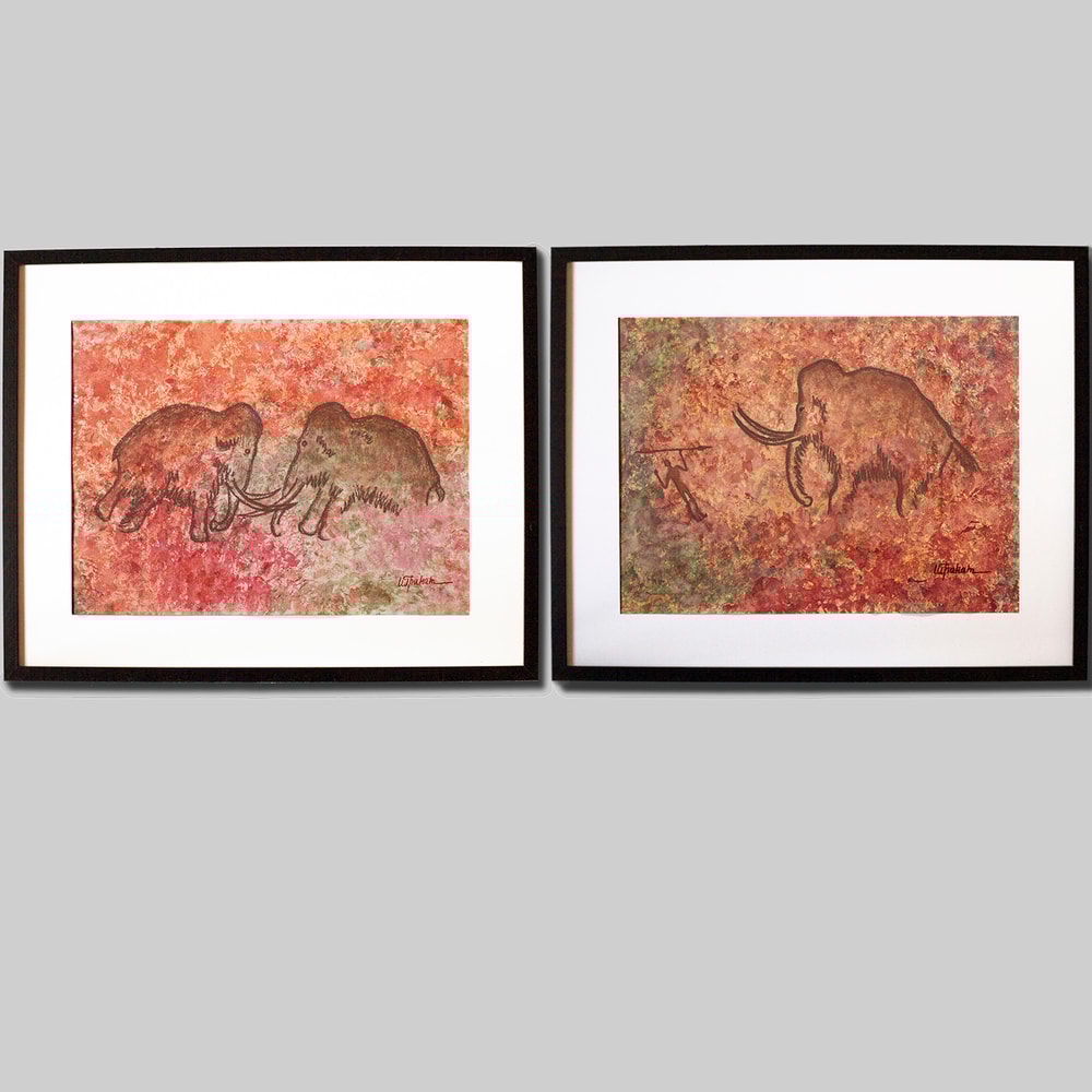 Drawing-of-a-prehistoric-hunters-is-a-modern-abstract-watercolor-drawing-on-paper-Painting-for-interior-as-a-gift-mammoth-hunting-by-prehistoric-man.jpg