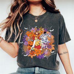 disney winnie the pooh halloween floral shirt, comfort color pooh bear halloween shirt, walt disney world halloween shir