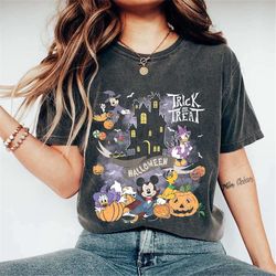 retro disney halloween 2023 trick or treat comfort colors shirt, mickey and friends tee, walt disney world magic kingdom