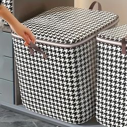 1pc Clothes Storage Bag, Houndstooth Pattern Folding Fabric Storage Bag, Large Capacity Waterproof Moisture