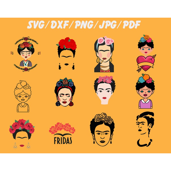Frida Kahlo De Rivera SVG, Frida Kahlo Bundle SVG, PNG, DXF, | Inspire ...
