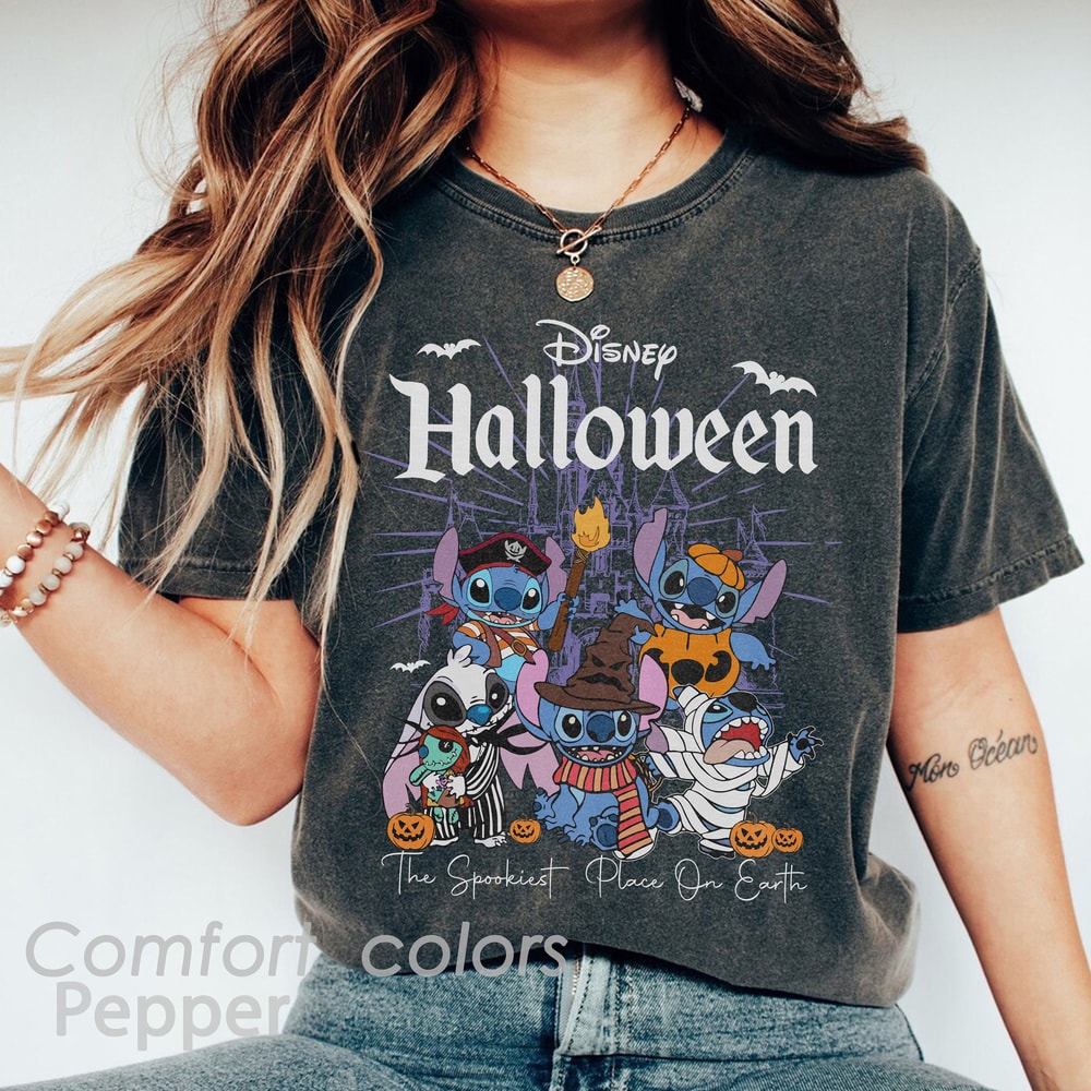 Disney Stitch Halloween Comfort Colors Shirt, Stitch Horror Halloween Shirt, Disney Halloween Shirt, Halloween Family Matching Shirt - 1.jpg