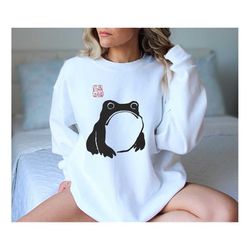 japanese frog sweatshirt, japanese art sweatshirt, aesthetic sweatshirt, grumpy japanese frog sweatshirt, vintage style