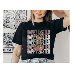 Easter Bunnies Tee, Leopard Bunny T-Shirt, Happy Easter Shirt, Cute Easter Shirt, Easter Day Gift, Kids Easter Shirt, Wo