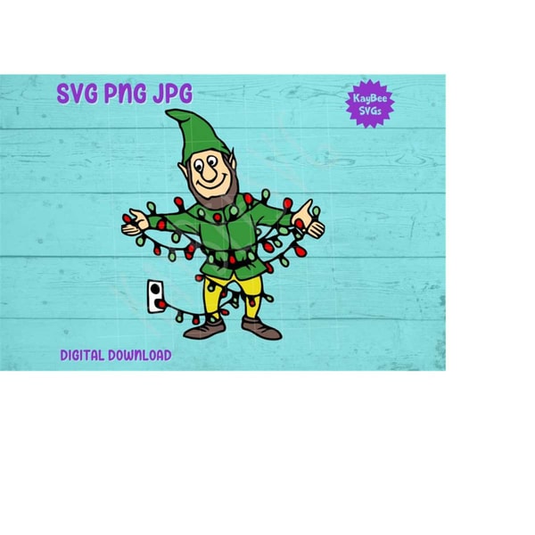 Elf Tangled in Christmas Lights SVG PNG JPG Clipart Digital - Inspire ...
