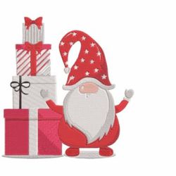 Christmas Gnome Red Presents Embroidery Design