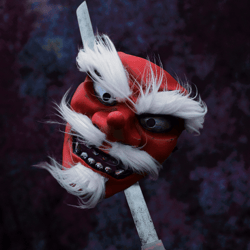 Red Tengu mask with White bead, MADE to Order, Long nose mask, Tengu Wearable, Red&Gold Tengu mask with white hair