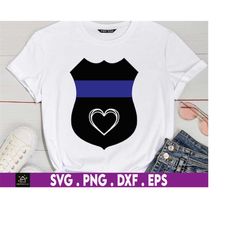 police badge svg, thin blue line svg, police badge with heart cut file, police badge cutting file svg, police wife svg