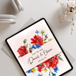 wildflower wedding invitation template, boho wedding invitation suite, printable wedding invitations, wedding invite