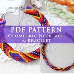 Digital PDF pattern for Purple geometric seed bead crochet bracelet, Jewelry making DIY pattern, Crafter Gift for adult