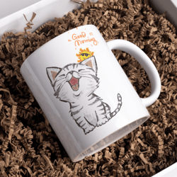 good morning cat coffee mug - ceramic funny coffee mug - coffee mugs present (11oz)