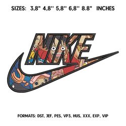 Nike Monkey D Luffy Embroidery Design File, One Piece Anime Embroidery Design, Machine embroidery. Embroidery Anime Pes