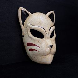 Japanese Kitsune mask for anime cosplay. Ninja Demon Mask, Japanese Fox mask wearable painted with craquelure