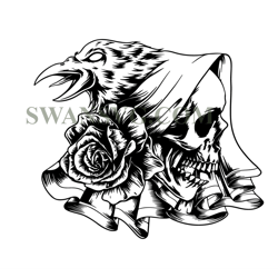 Skull With Raven Svg, Skull And Roses Svg, Skull Svg, Skull And Roses Clipart, Skull Vector, Skull Cricut, Skull Cut