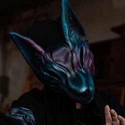 Japanese Kitsune mask - Purple and Blue Star wolf mask wearable, Masquerade Japanese fox mask
