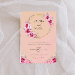 wildflower wedding invitation template, boho wedding invitation suite, printable wedding invitations, wedding invite