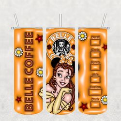 belle princess coffee png,3d tumbler wrap, straight tumbler png design 20oz/ 30oz tumbler png file instant download