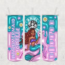 little mermaid coffee png, 3d tumbler wrap, straight tumbler png design 20oz/ 30oz tumbler png file instant download