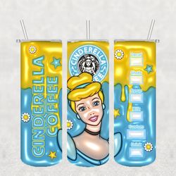 cinderella princess coffee png,3d tumbler wrap, straight tumbler png design 20oz/ 30oz tumbler png file instant download