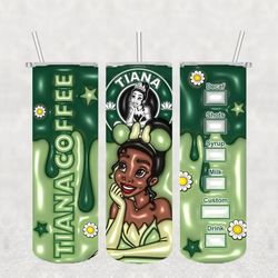 tiana princess coffee png,3d tumbler wrap, straight tumbler png design 20oz/ 30oz tumbler png file instant download