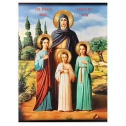 The Holy Martyrs Faith, Hope and Love and Their Mother | High quality Serigraph  icon on wood | Size: 5.1" x 6.5"
