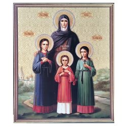 The Holy Martyrs Faith, Hope and Love and Their Mother | High quality Serigraph  icon on wood | Size: 9" x 10"
