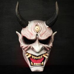 White Oni Mask wearable, Horns devil mask cosplay, Kabuki mask, Japanese Demon mask, Wall Oni mask, Dead by daylight Oni