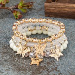 Bracelet boheme en perles de verre multicouche pour femme, breloque papillon, alliage de documents en or, mode