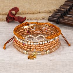 Bracelet a breloques en perles acryliques multicouches pour femmes, coeur d amour, boheme, nouveau
