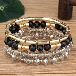 Bracelet perle en cristal multicouche pour femme, bracelets de documents noirs et blancs, mode