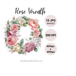 Roses Wreath Clipart | Floral JPG | White Roses Clipart | Watercolor Rose Clipart Bundle | Digital Planner | Junk Journa