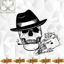 Skull with 4 Aces Svg Png | Skull Gambler Svg | Skull holding 4 Aces Cards Cut file for Cricut