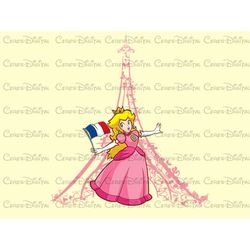 Eiffel Tower Princess Peach Png, Princess Peach France Support PNG, Princess Peach France Flag Png, Super Mario Bros Png