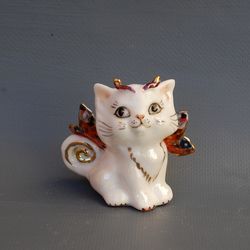 Kitten statuette Cat Angel Porcelain figurine Winged butterfly kitten Small figurine Animal figurines cat lover gift