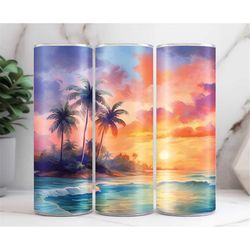 3D Sunset beach for 20 oz Skinny Tumbler, Sea Turtle Sublimation, Sea Turtle PNG, Straight & Tapered Tumbler Wrap, Subli